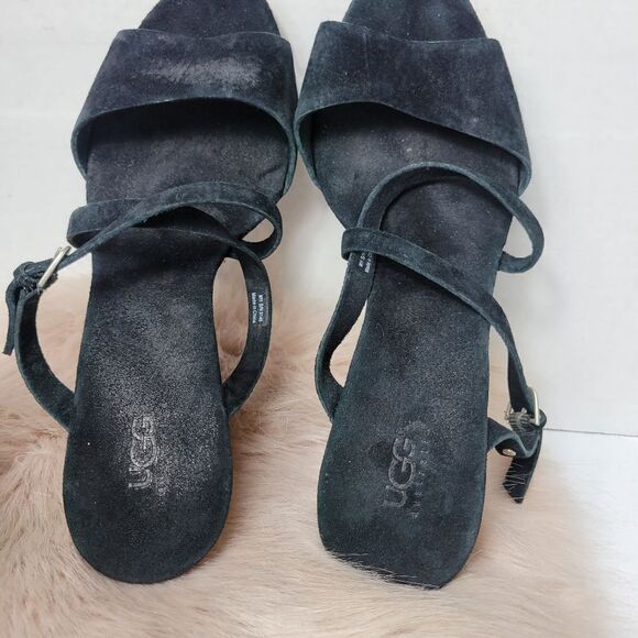 Ugg Jullita Strappy BlackSuede Cork Wedge Womens Sandals Shoes Size 11 - Picture 8 of 10